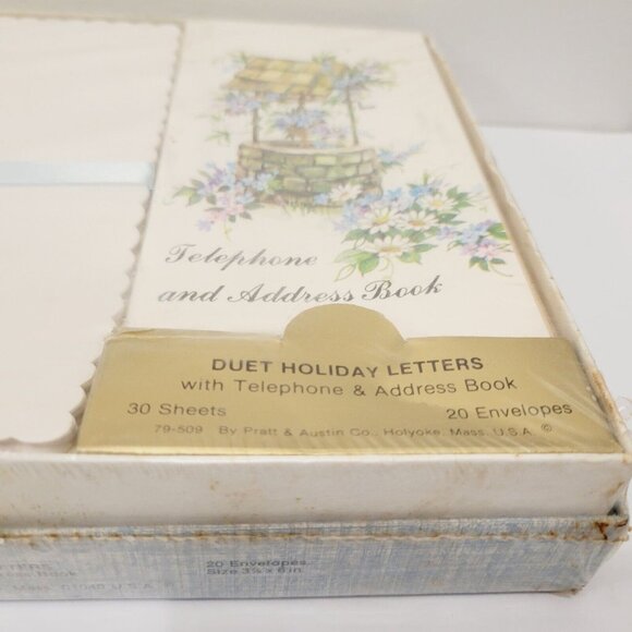 Vtg Boxed Country Core Blue Floral Water Well Stationary Telephone Address Book - Picture 9 of 9